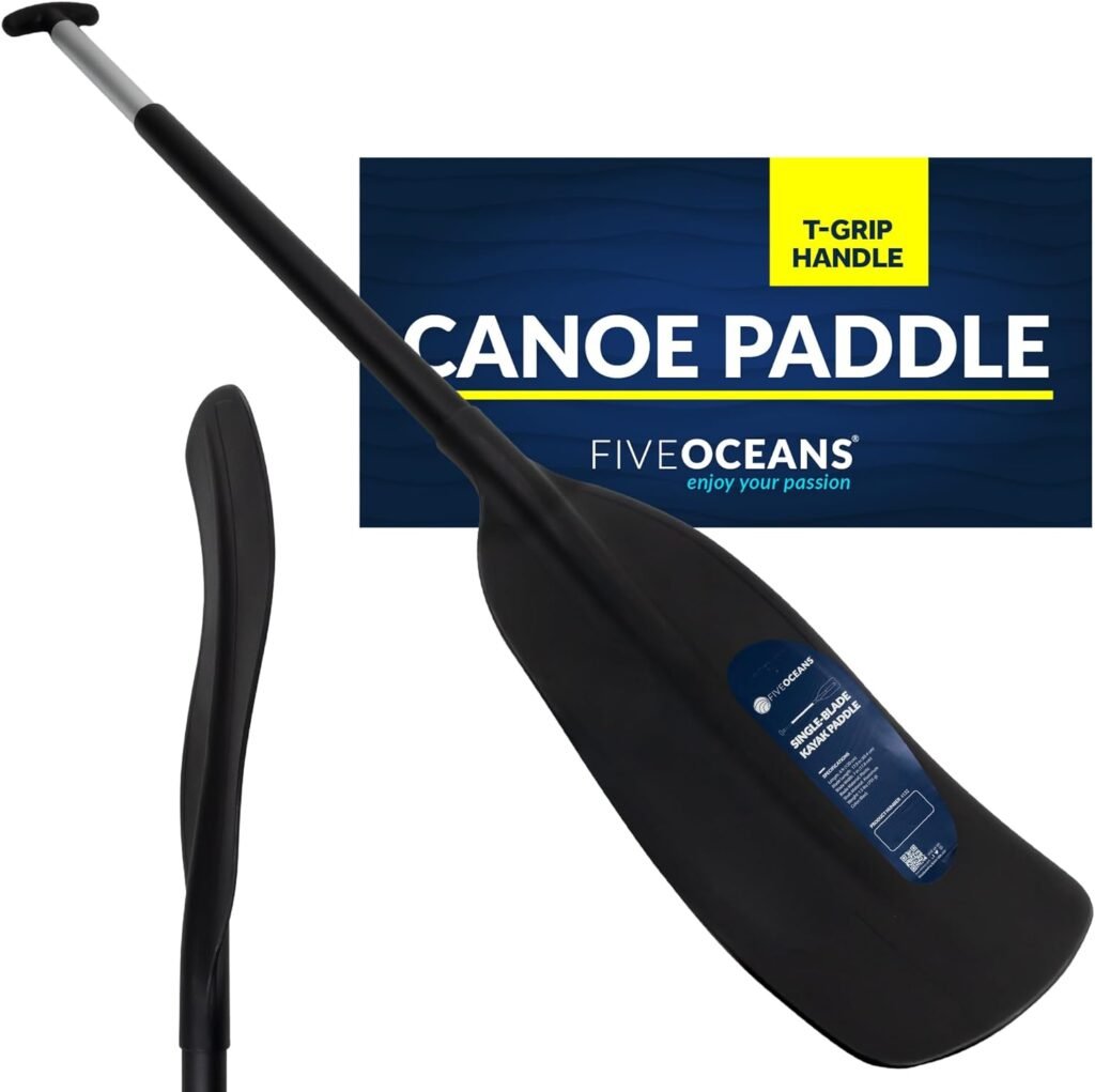 Five Oceans Canoe Paddle, Canoe Paddles, Ergonomic Black Blade, 4-Feet Long, Anodized Aluminum Shaft, Reinforced ABS Plastic Blade, Lightweight - FO4132