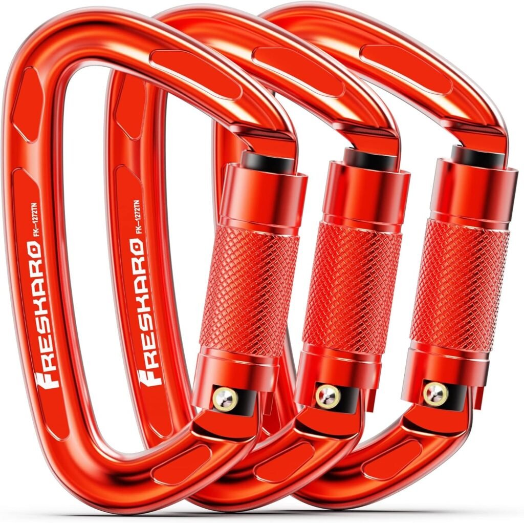 FresKaro 25kN Climbing Carabiner, UIAA Certified, Twist Locking, Made of 7075 Aluminium Material, Lightweight and Rust Free, for Rock Climbing, Rappelling, Rescue etc, 4Inch (Red, Spacegray)