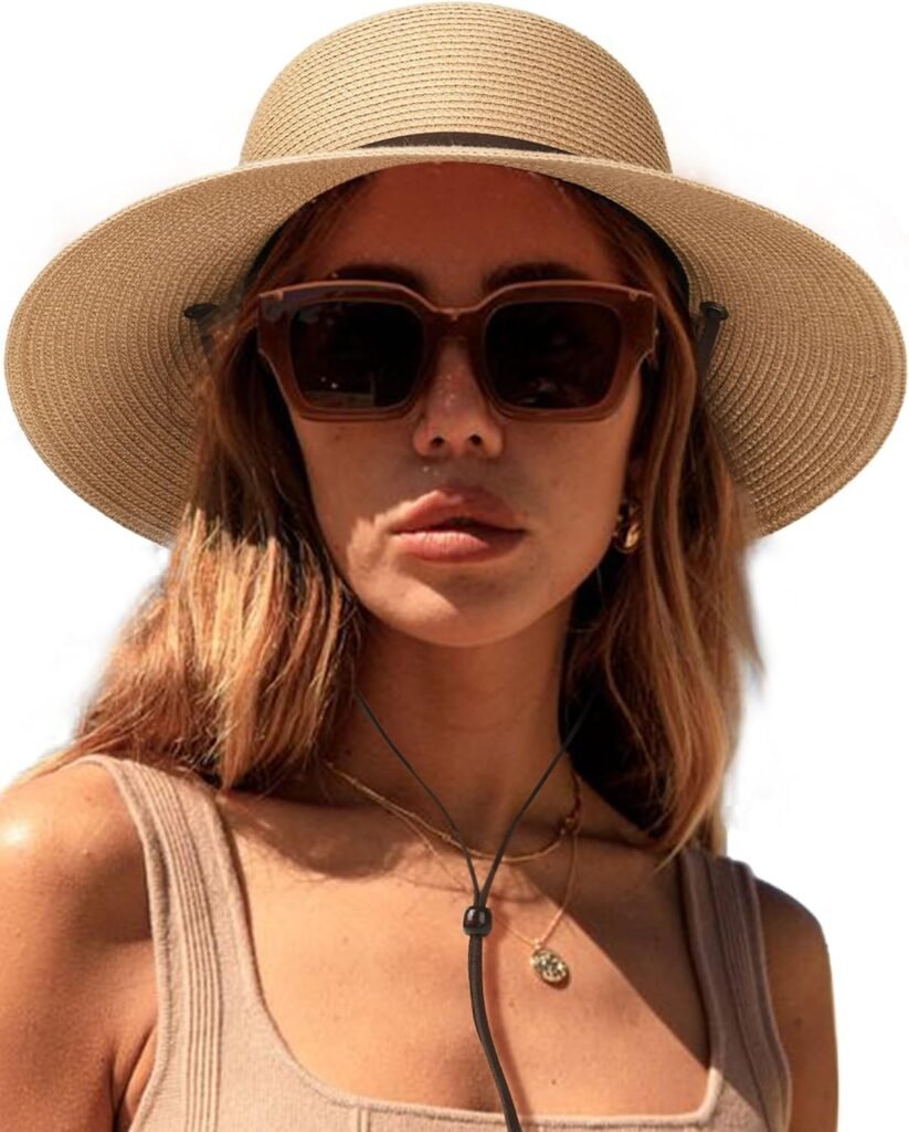 FURTALK Womens Wide Brim Sun Hat with Wind Lanyard UPF Summer Straw Sun Hats for Women