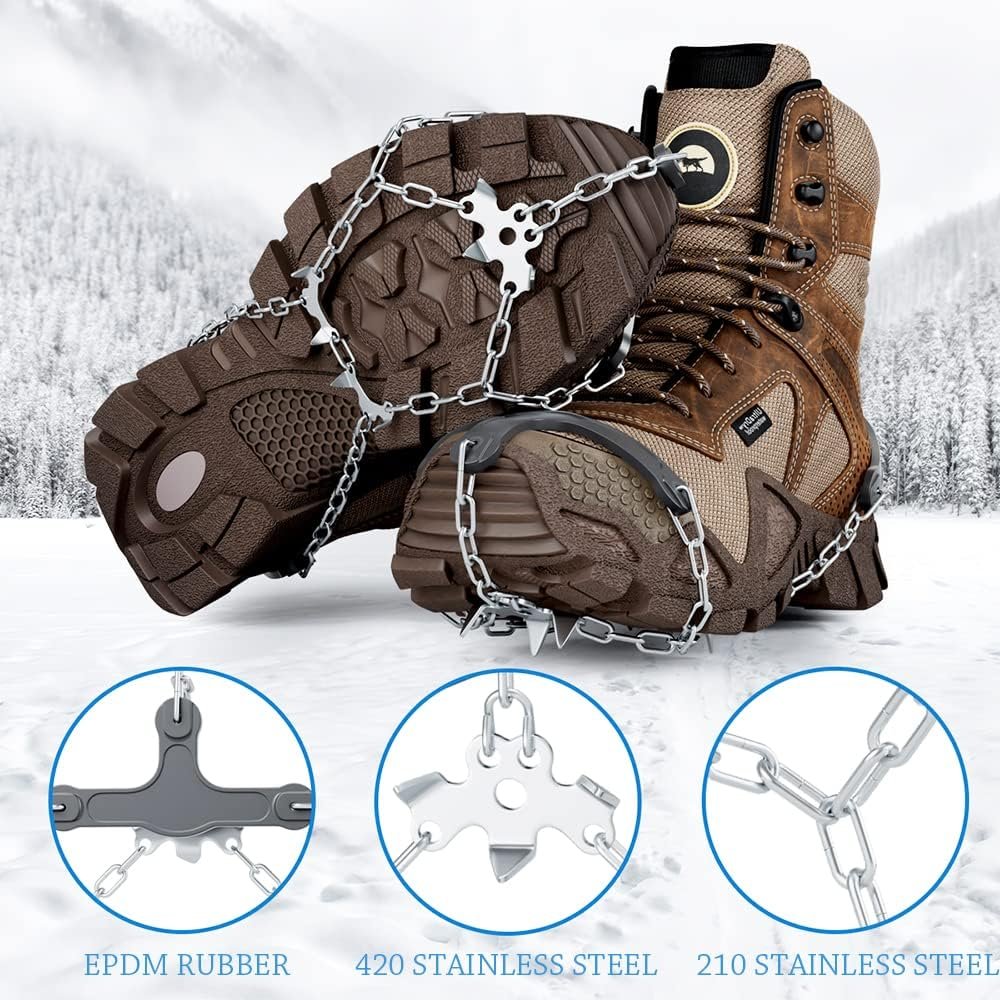 IC7 Crampons Ice Cleats for Shoes and Boots Lightweight Stainless Steel Anti Slip Climbing Traction Cleats for Men Women Universal Size Snow Grips for Hiking Fishing Walking Climbing Mountain