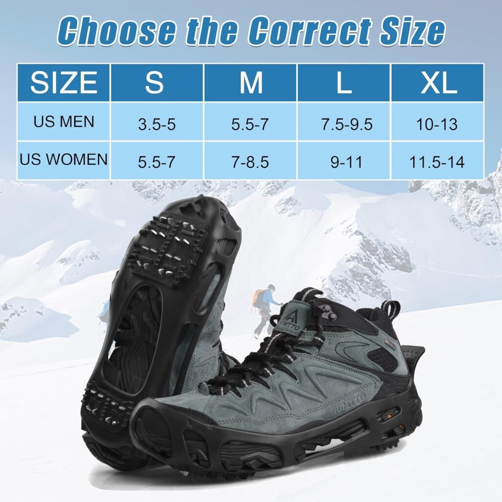 Ice Cleats Snow Traction Cleats Crampon for Walking on Snow and Ice Non-Slip Overshoe Rubber Anti Slip Crampons Slip-on Stretch Footwear