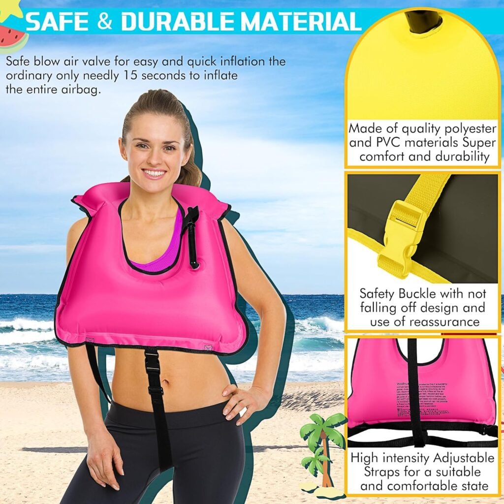 Jerify 8 Pcs Inflatable Snorkel Vest Adult, Adjustment Swim Safety Vest Jackets Portable Kayaking Jacket Vests for Swimming Surfing