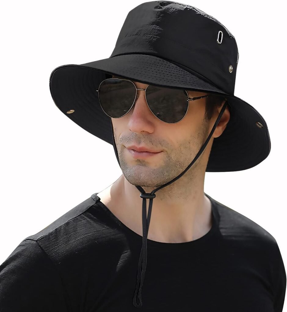 Muryobao Men Sun Hat Summer Wide Brim UPF 50+ Breathable Boonie Hats Waterproof Foldable Safari Cap