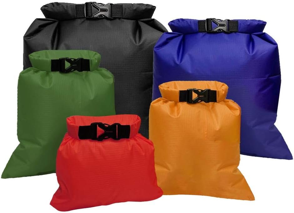 Pimoys 5 Pack Multicolour Waterproof Dry Sacks, Lightweight Outdoor Dry Bags Ultimate Dry Bags for Rafting Boating Camping (1.5L, 2.5L, 3.5L, 4.5L, 6L)