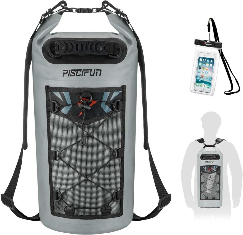 Piscifun Dry Bag, Waterproof Backpack 5L/10L/20L/30L/40L, with Waterproof Phone Case for Kayking, Boating, and Fishing