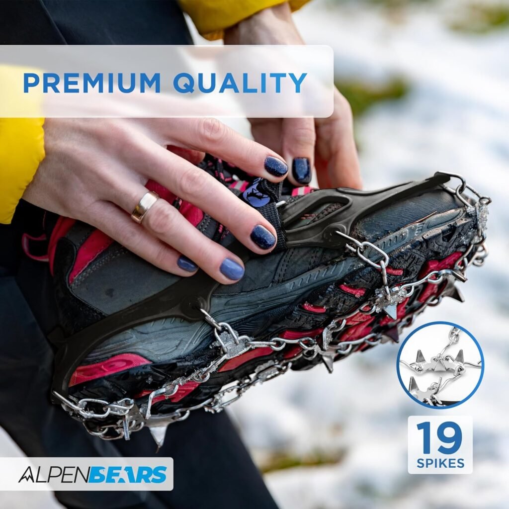 Premium crampons for Mountain Boots with 19 Stainless Steel Spikes - Professional Anti-Slip Boot Spikes for Snow  ice - Winter Spikes for Hiking Boot Shoes Ice