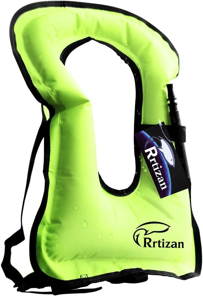 Rrtizan Snorkel Vest, Adults Portable Inflatable Swim Vest Jackets for Snorkeling Swimming Diving Safety