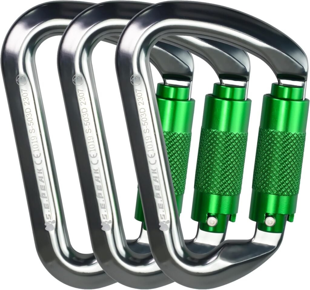 SEPEAK UIAA 30kN Auto Locking Climbing Carabiner Clip, Professional Heavy Duty Twist Locking Carabiner for Outdoor Climbing, Mountaineering, Camping, Hiking, Swing, Large D Ring Hook/6744lb