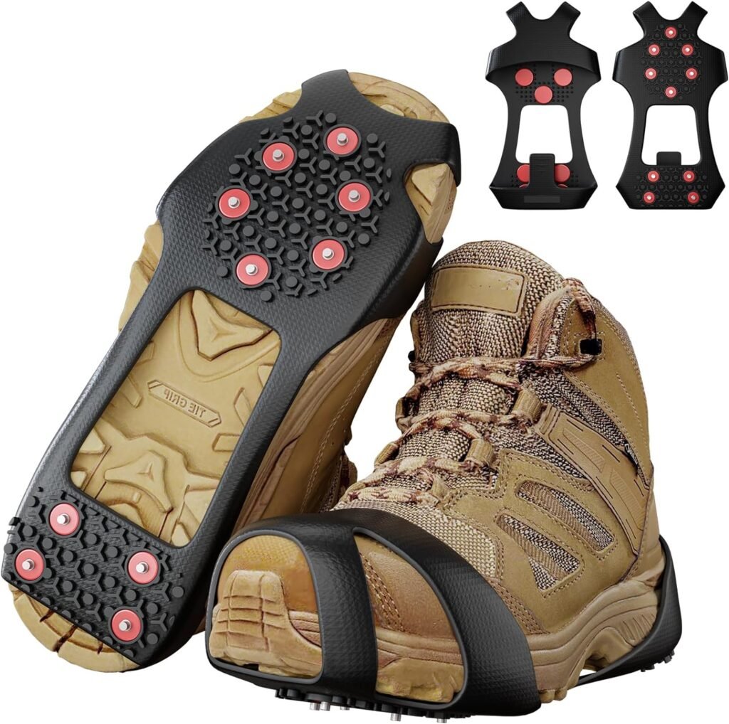 Snow Grips, Ice Cleats for Shoes and Boots, Crampons Enhanced Traction with Rubber and 304 Stainless Steel Grippers, Perfect for Outdoor Activities in Winter, Ice Hiking and Fishing