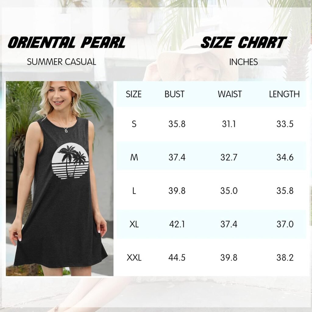 Summer Dresses for Women Sun Salt Sand Beach Coconut Tree Tshirt Sundress Sleeveless Casual Loose Tank Mini Dress