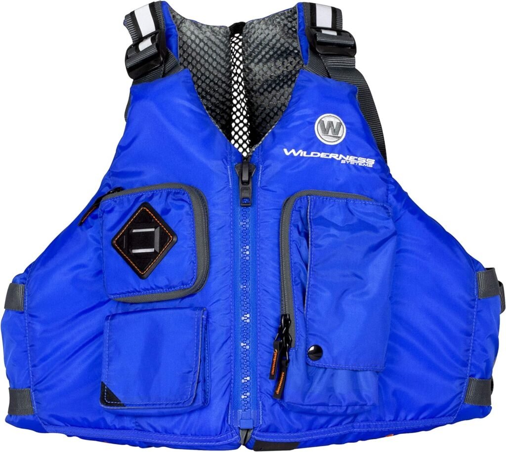 Wilderness Systems Meridian Kayaking Life Jacket - Easy Access Zippered Pockets Zippered Pockets - USCG Approved PFD - UL Type 3 Paddle Sports Life Vest - Blue