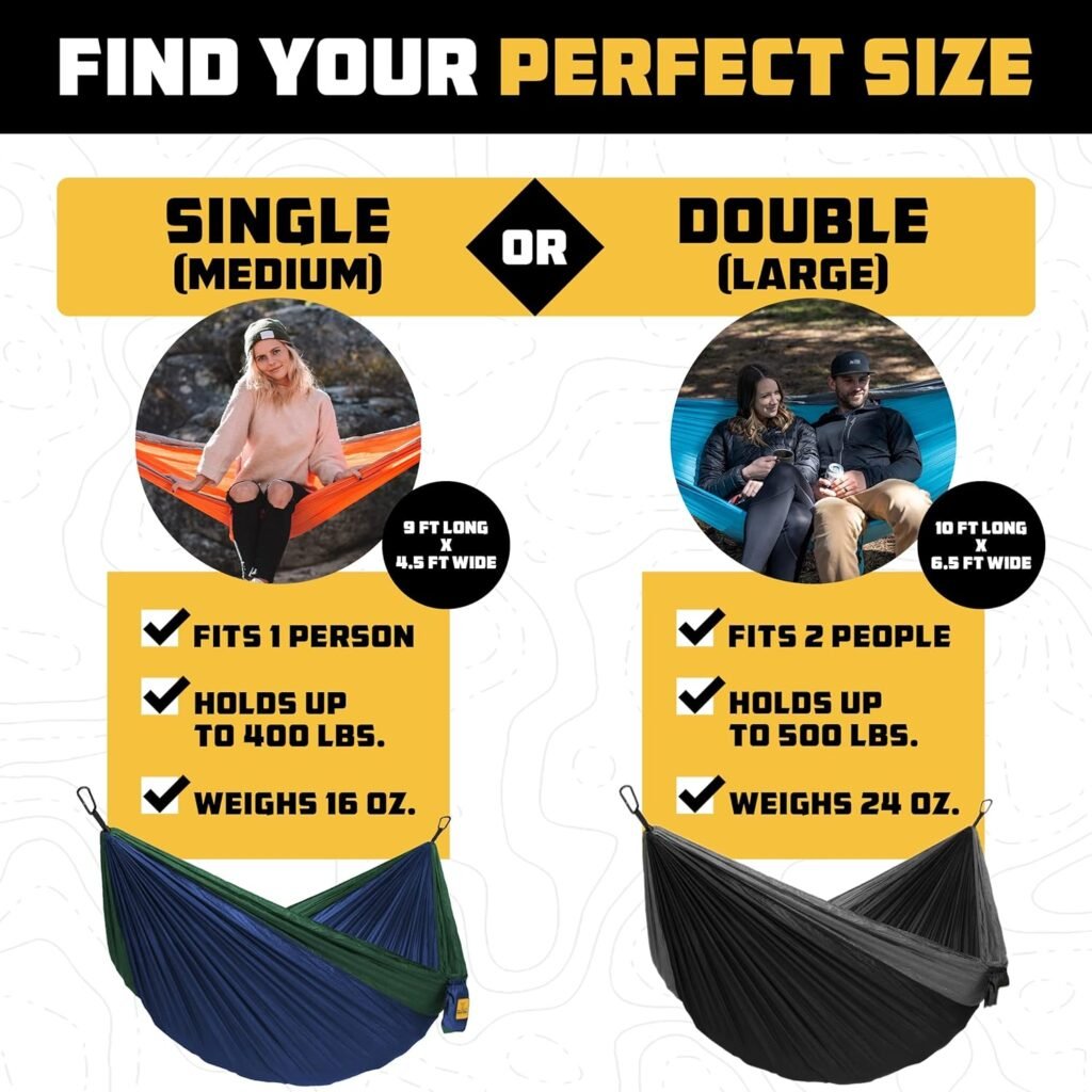 Wise Owl Outfitters Camping Hammock - Camping Essentials, Portable Hammock w/Tree Straps, Single or Double Hammock for Outside, Hiking, and Travel