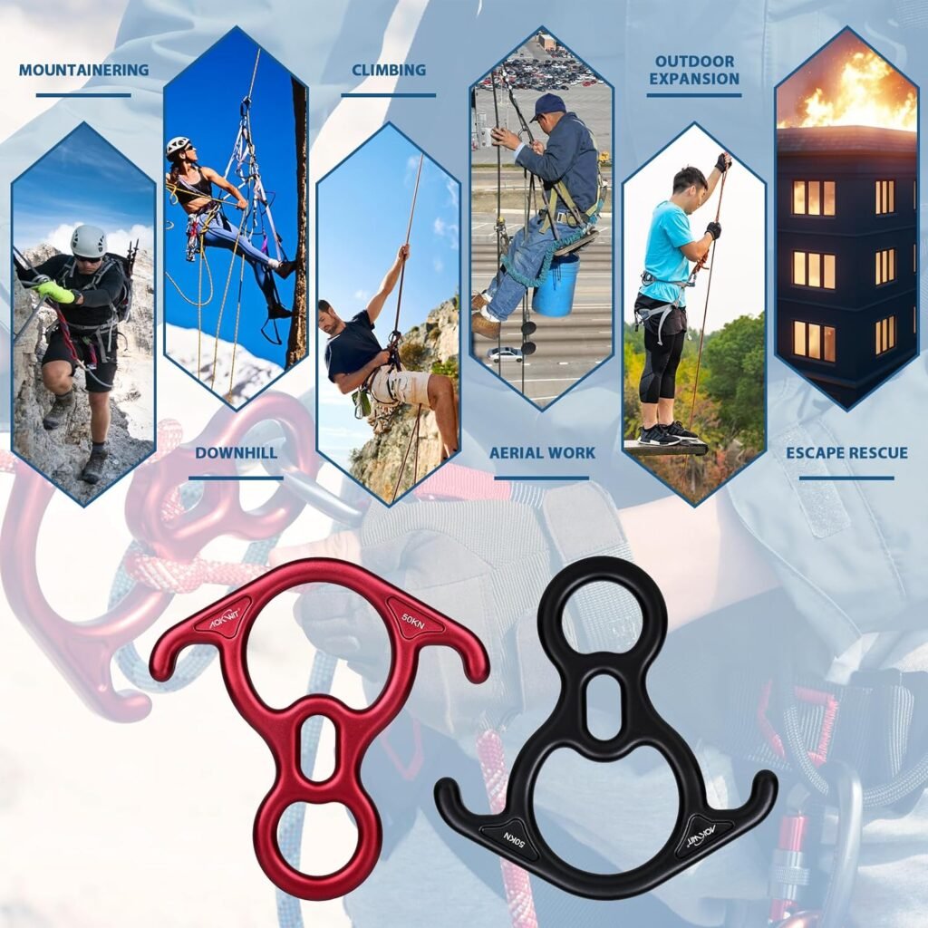 50KN Rescue Figure, 8 Descender Large Bent-Ear Belaying and Rappelling Gear Belay Device Climbing for Rock Climbing Peak Rescue 7075 Aluminum Alloy