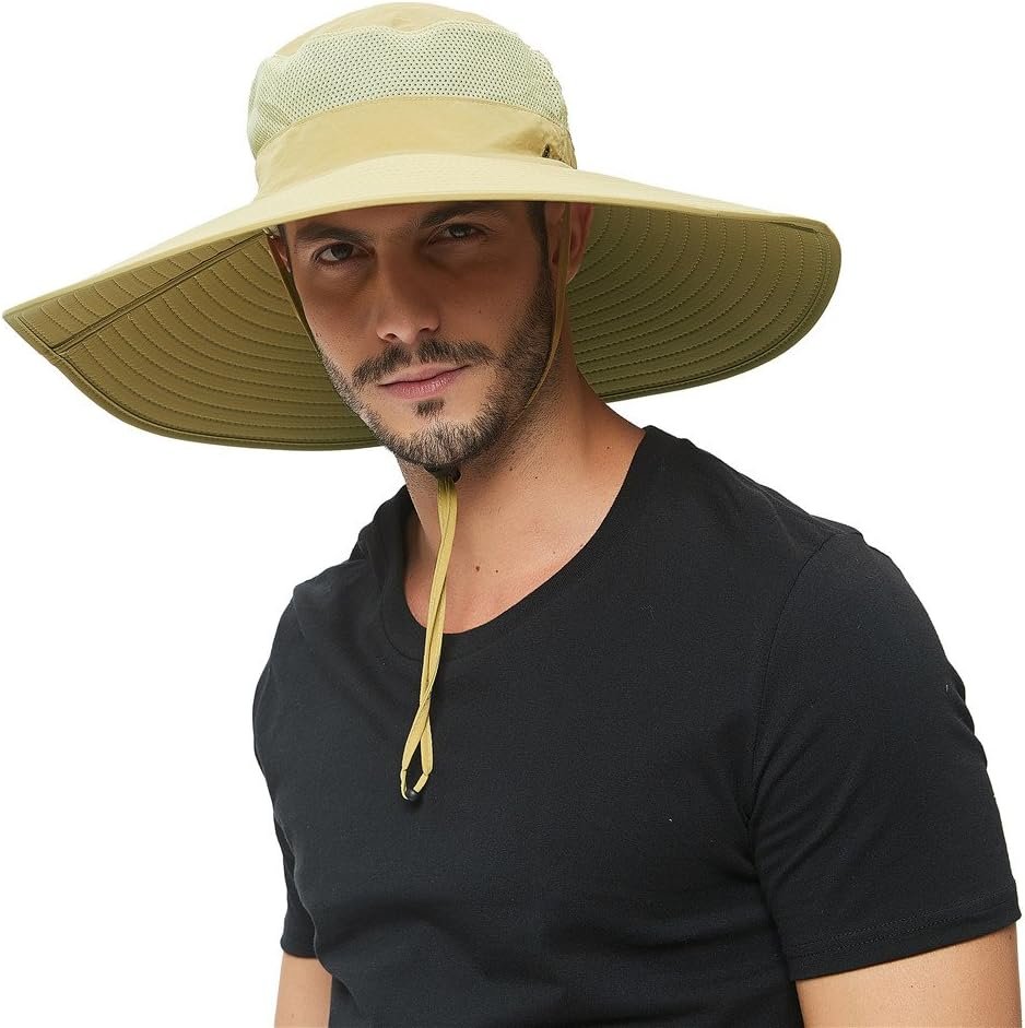 HLLMAN Super Wide Brim Sun Hat-UPF 50+ Protection,Waterproof Bucket Hat for Fishing, Hiking, Camping,Breathable Nylon  Mesh