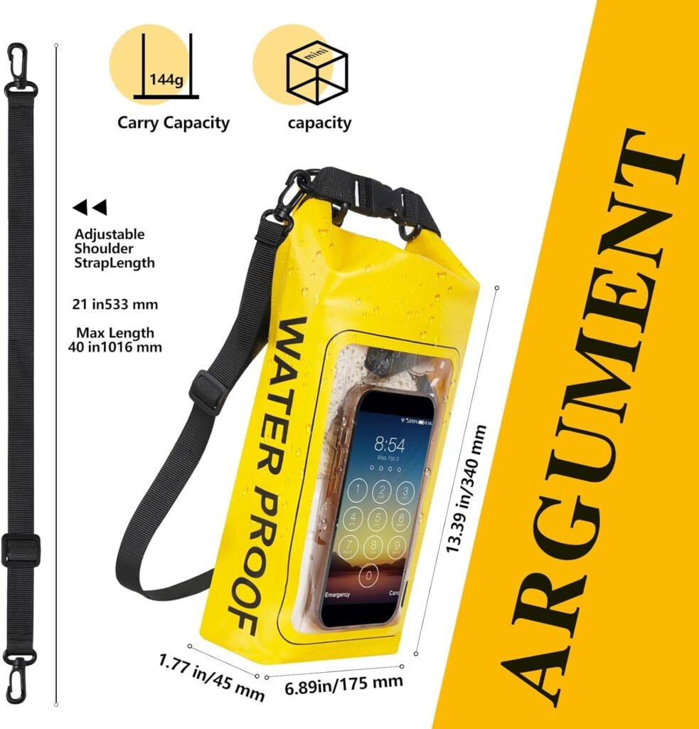 IP68 Waterproof Dry Bag, 2L - Roll Top Waterproof Pool Bag，dry bags for kayaking waterproof-w/Phone Pouch,Large Waterproof Phone Pouch,Boating  Kayak Accessories camping (black)