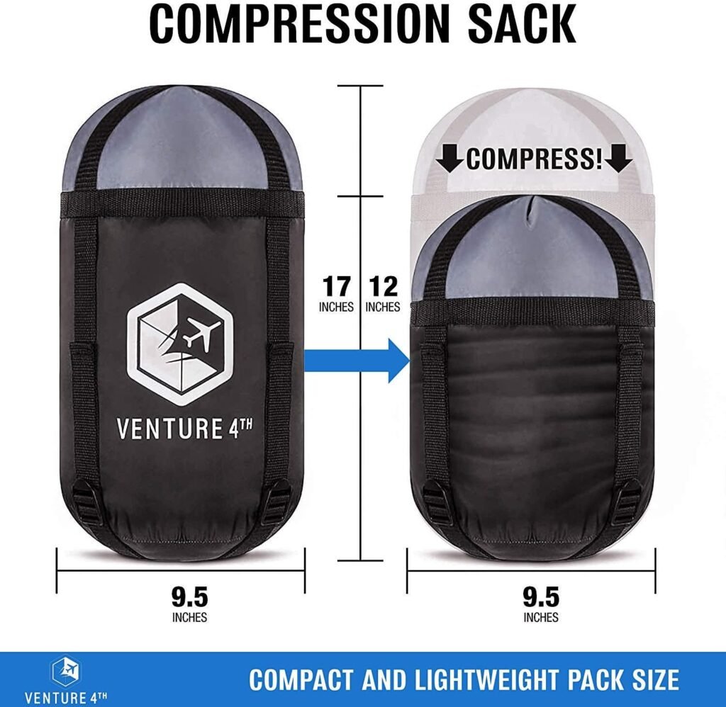 VENTURE 4TH Backpacking Sleeping Bag – XXL, Double and Single Sizes - Lightweight Warm  Cold Weather Sleeping Bags for Adults, Kids  Couples – Ideal for Hiking, Camping  Outdoor Adventures