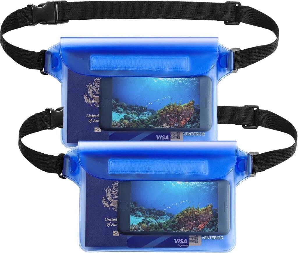 Waterproof Waist Pouch 2-Pack | Beach Accessories Dry Bag Waterproof Fanny Pack for Swimming Snorkeling Sailing Kayaking Beach Pool Water Parks | Keep Your Phone Wallet Safe and Dry