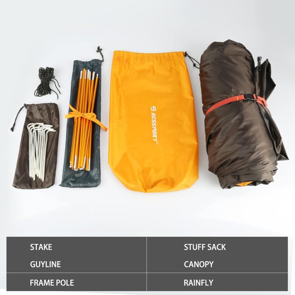 Bessport Camping Tent 1/2/3/4 Person Tent Waterproof Two Doors Backpacking Tent Easy Setup Lightweight for Outdoor, Hiking Mountaineering Travel