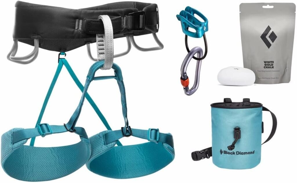 BLACK DIAMOND Momentum Womens Climbing Harness Package, Small, Aqua Verde