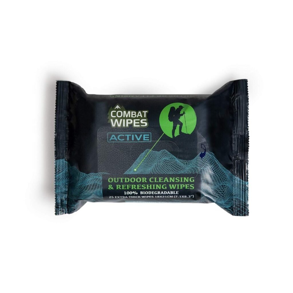 Combat Wipes ACTIVE Outdoor Wet Wipes - Extra Thick Camping Gear, Biodegradable, Body  Hand Cleansing/Refreshing Cloths for Backpacking  Gym w/Natural Aloe  Vitamin E (25 Wipes)