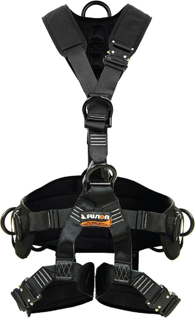 Fusion Climb Tac-Rescue, Construction Harness - Full body harness, 6 D-Ring Points, and Quick-Release Steel Buckle Safety harness OSHA  ANSI Compliant