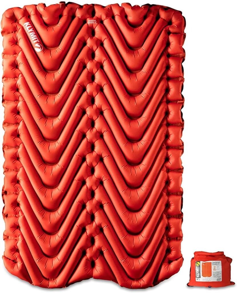 Klymit Insulated Double V Inflatable Sleeping Pad for Camping, Lightweight Hiking and Backpacking Air Bed For Cold Weather,Red