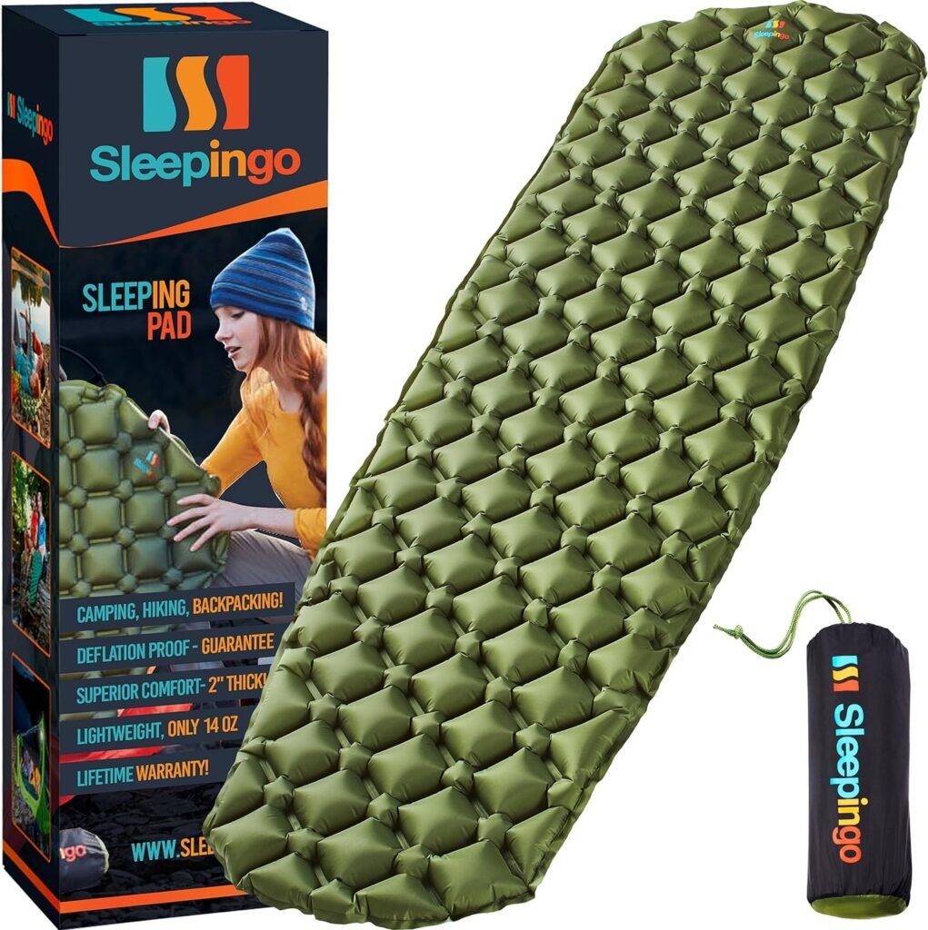 Large Sleeping Pad for Camping - Ultralight Sleeping/Camping Mat for Backpacking - Camping Pad - Lightweight, Inflatable  Compact Camping Air Mattress - Backpacking Sleeping Pad - Sleep Pad