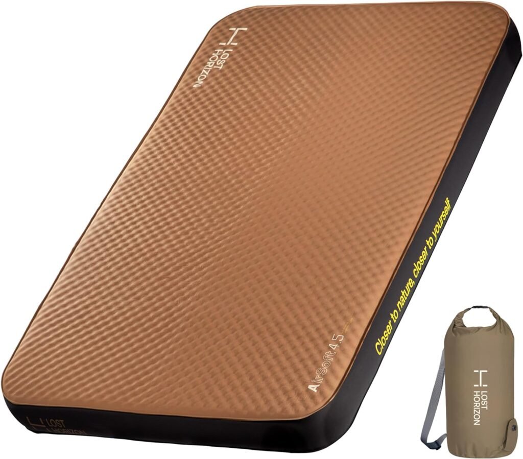 LOSTHORIZON 4.5” Thick Self Inflating Sleeping Pad with Solid Foam, Camping Mattress with Pump Sack, Portable Roll Up Bed, Inflatable Outdoor Mat for Rooftop Tent Car Truck Van, 4 Season