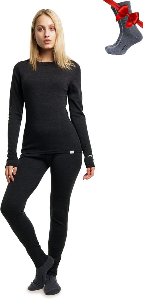 Merino.tech Merino Wool Base Layer Women Set - Midweight, Heavyweight Merino Wool Thermal Underwear For Women Top, Bottom