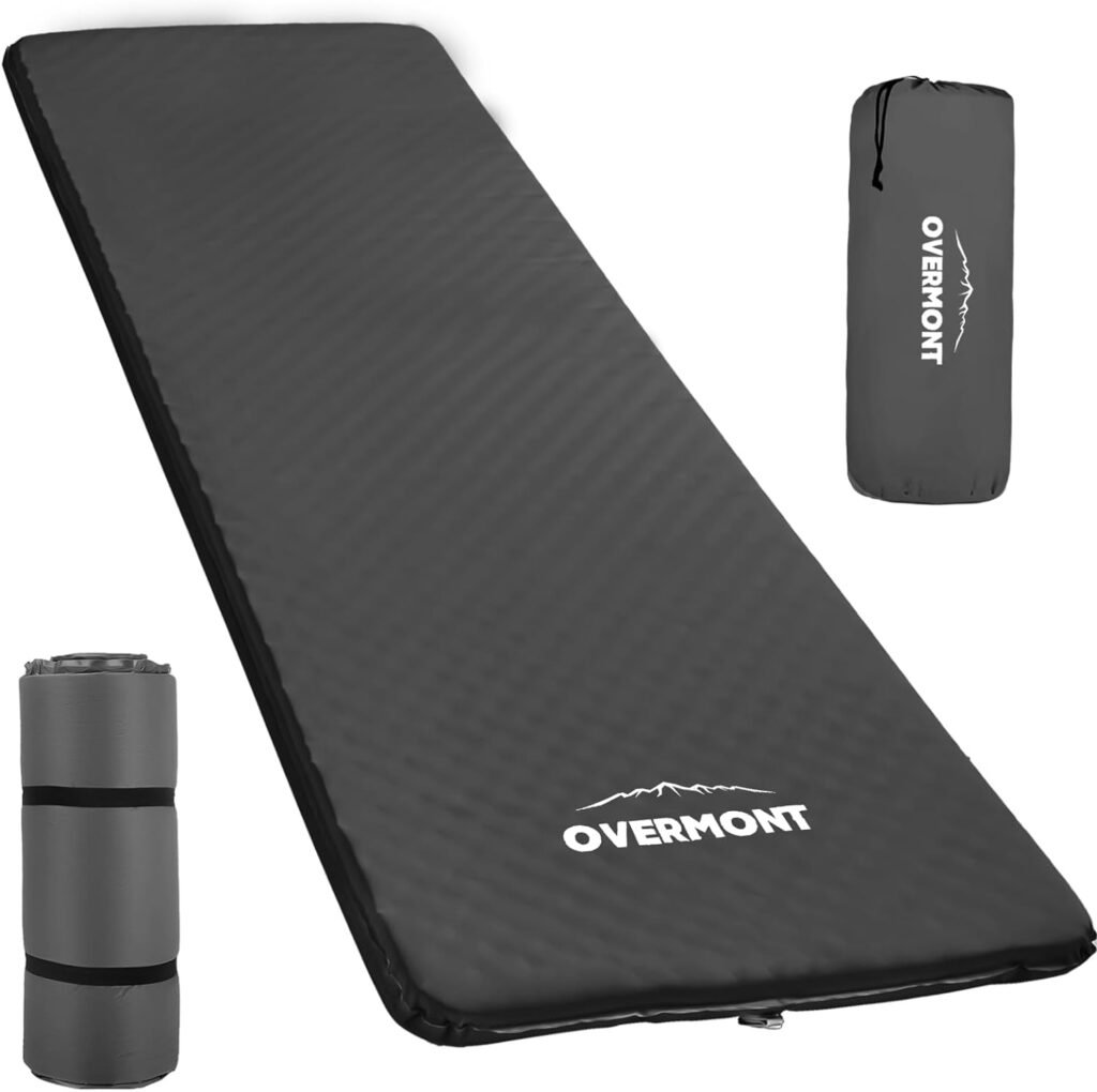 Overmont 3”Thick Self-Inflating Sleeping Pad - Wide Foam Camping Mattress Portable Roll Up Outdoor Mat for Tent Car Truck Van Rooftop - 4 Season