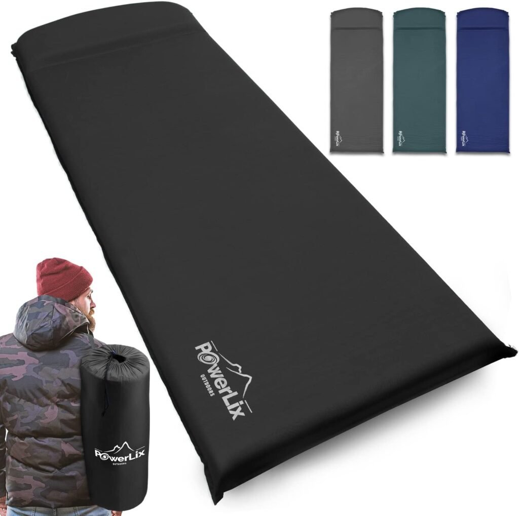 POWERLIX Sleeping Mat Pad – Self-Inflating Foam Pad - Insulated 3inches Ultrathick Mattress for Camping Backpacking, Hiking - Ultralight Camping Mat Pad for A Tent, Built in Pillow (Balck White)