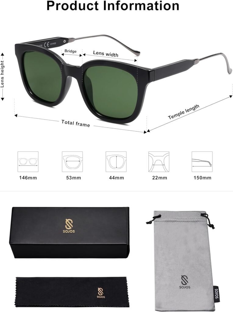 SOJOS Classic Square Polarized Sunglasses for Women Men Retro Trendy UV400 Sunnies SJ2050