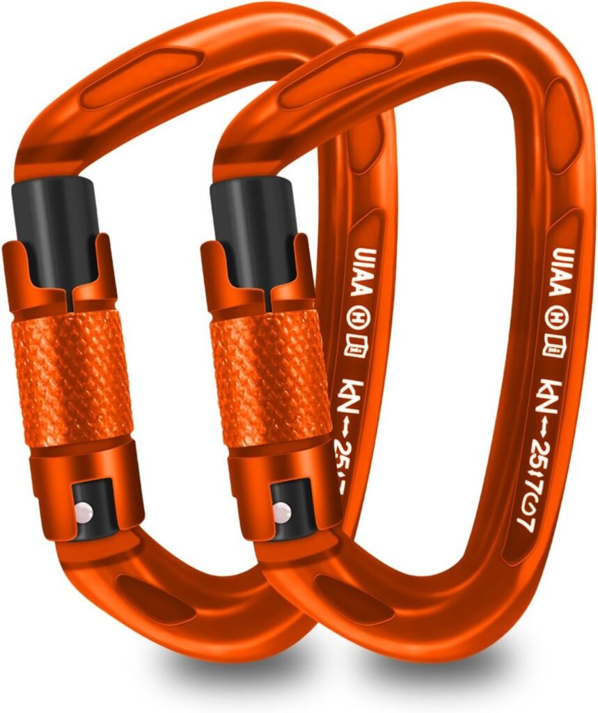 UIAA Certified Professional Heavy Duty Large Locking Carabiner Clips Climbing Carabiner 25kN Auto Locking Carabiner for Rock/Ice Climbing Rappelling Rescue Swing etc, D Shaped