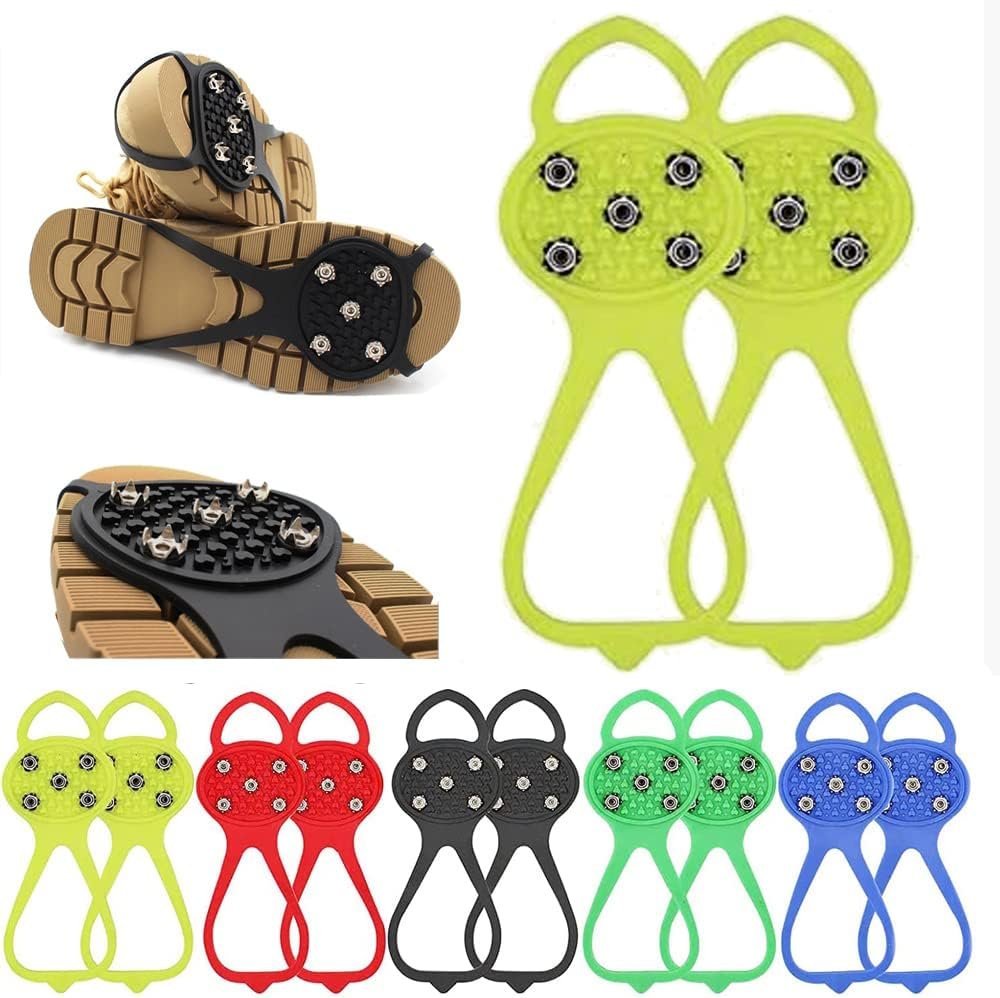 Universal Non-Slip Gripper Spikes, Anti-Skid Snow Ice Shoe Spikes with 5 Tooth Steel Nails, Anti Slip Rubber Gripper Spikes for Hiking Mountaineering Walking